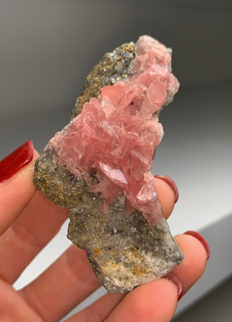 Pink Rhodocrosite Flowers with Quartz