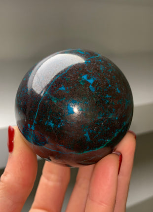 Bright Blue Chrysocolla with Red Cuprite and Green Malachite 64 mm Sphere
