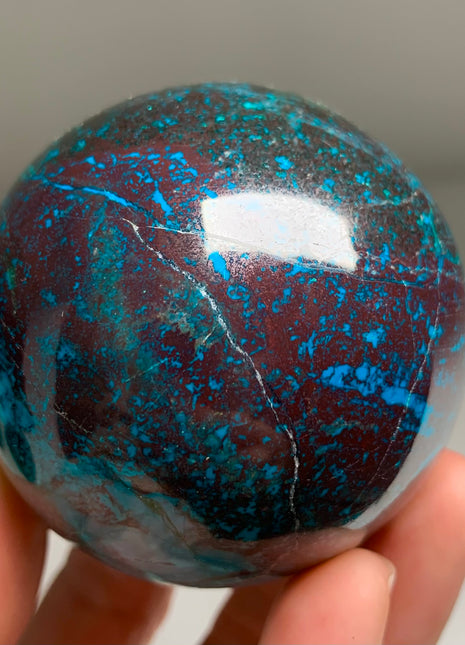 Bright Blue Chrysocolla with Red Cuprite and Green Malachite Sphere