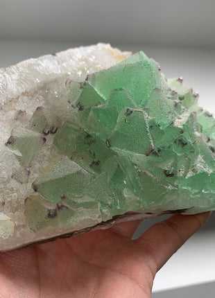 Icy Green Octahedral Fluorite with Quartz
