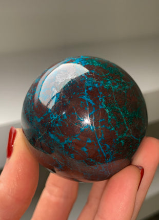 Bright Blue Chrysocolla with Red Cuprite and Green Malachite 58 mm Sphere