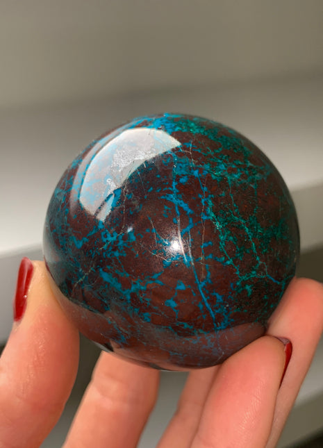 Bright Blue Chrysocolla with Red Cuprite and Green Malachite 58 mm Sphere