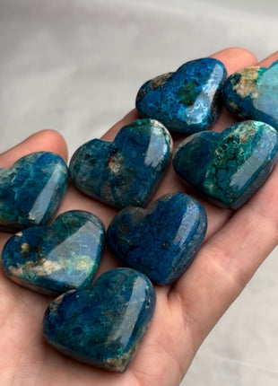 High Grade Blue Shattuckite Hearts - 8 Piece Lot !