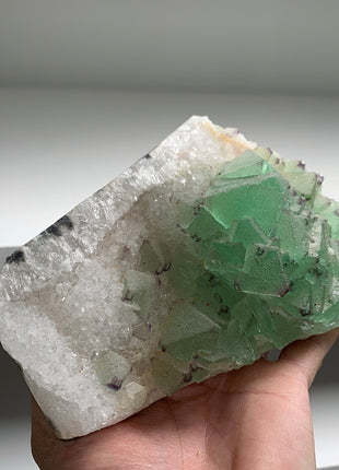 Icy Green Octahedral Fluorite with Quartz