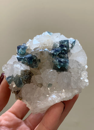 Blue Green Color Change Fluorite with Quartz - From Diana Maria mine, England