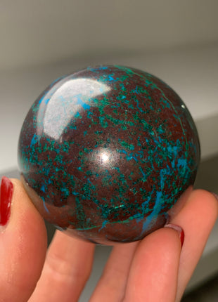 Bright Blue Chrysocolla with Red Cuprite and Green Malachite 57 mm Sphere