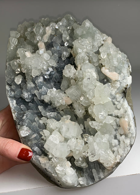 Wow !! Apophyllite, Pink Stilbite with Blue Chalcedony Stalactites # PM0225