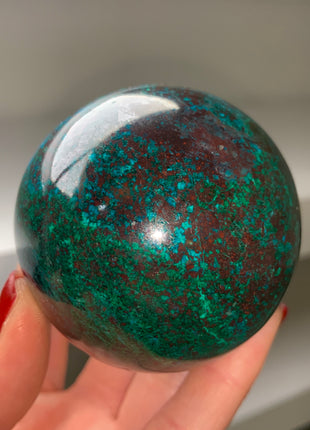 Bright Blue Chrysocolla with Red Cuprite and Green Malachite 63 mm Sphere