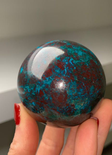 Bright Blue Chrysocolla with Red Cuprite and Green Malachite 60 mm Sphere