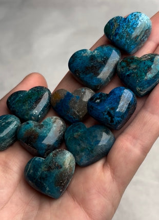 High Grade Blue Shattuckite Hearts - 10 Piece Lot !