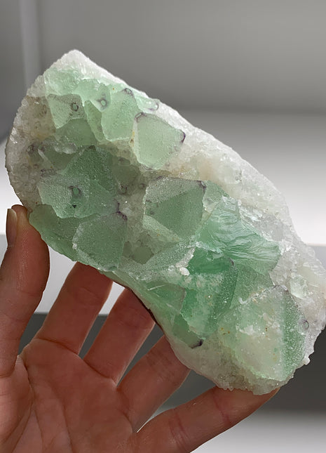 Icy Green Octahedral Fluorite with Quartz