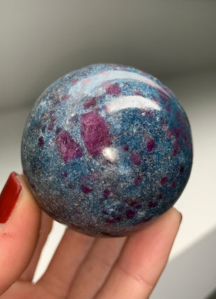 Ruby with Gorgeous Blue Kyanite, Green Fuchsite 52 mm Sphere
