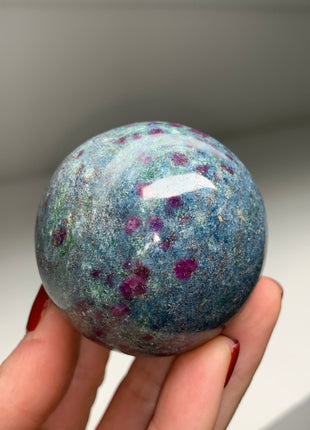 Ruby with Gorgeous Blue Kyanite, Green Fuchsite 52 mm Sphere