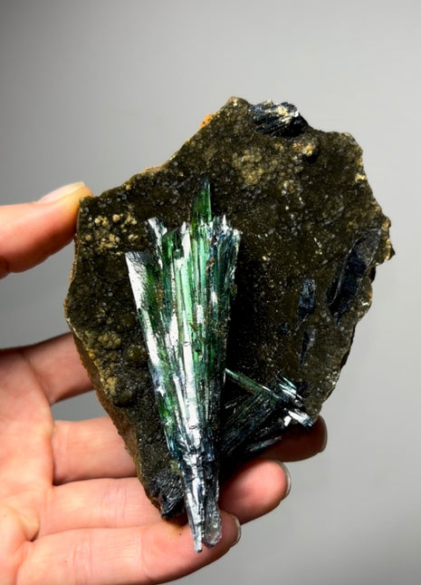 Green Vivianite Spray on Matrix - From Brazil