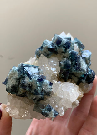 Blue Green Color Change Fluorite with Quartz - From Diana Maria mine, England