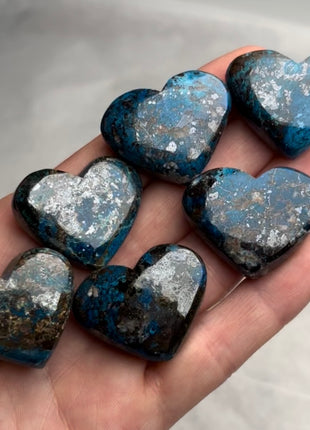 High Grade Blue Shattuckite Hearts - 6 Piece Lot !