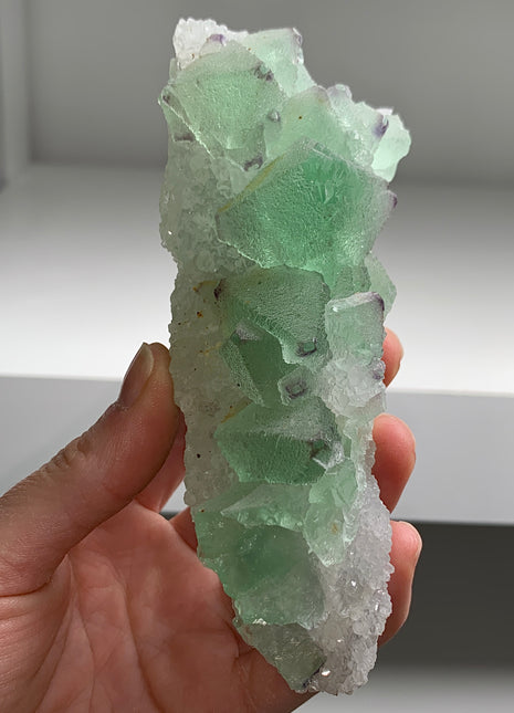 Icy Green Octahedral Fluorite with Quartz