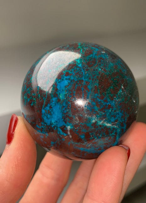 Bright Blue Chrysocolla with Red Cuprite and Green Malachite 57 mm Sphere