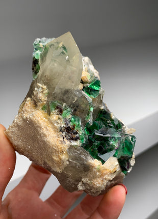 Gemmy Green Fluorite w/ Quartz, - From Erongo, Namibia # PM074
