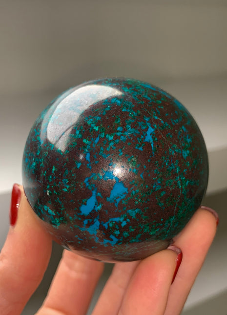 Bright Blue Chrysocolla with Red Cuprite and Green Malachite 63 mm Sphere