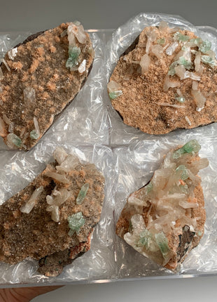 Wow !! Orange Heulandite with Green Apophyllite and Cream Stilbite Lot - 4 Pieces ✨