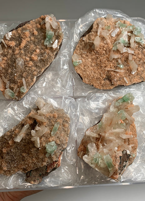Wow !! Orange Heulandite with Green Apophyllite and Cream Stilbite Lot - 4 Pieces ✨