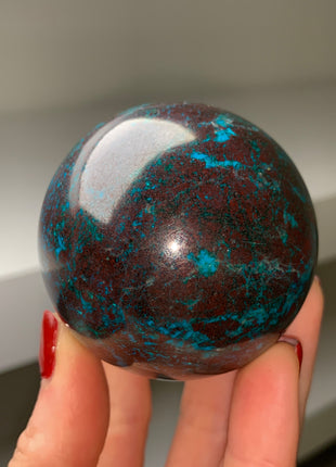 Bright Blue Chrysocolla with Red Cuprite and Green Malachite 60 mm Sphere