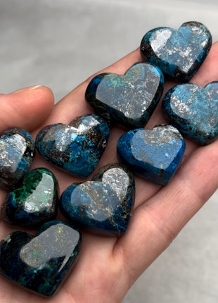 High Grade Blue Shattuckite Hearts - 9 Piece Lot !