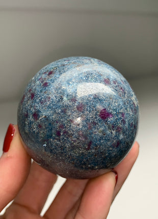 Ruby with Gorgeous Blue Kyanite, Green Fuchsite 60 mm Sphere