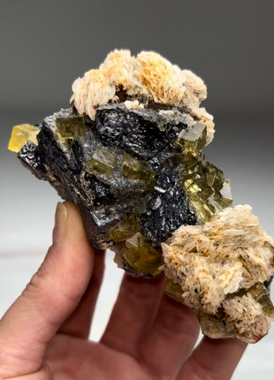 Yellow Fluorite with Barite Flowers and Galena