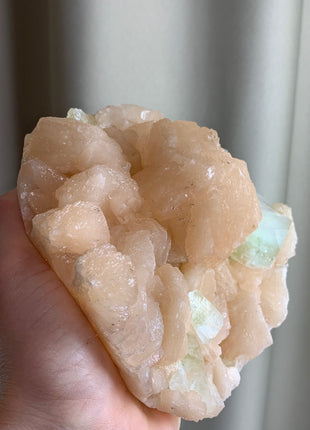 Green Apophyllite with Pink Stilbite Flower