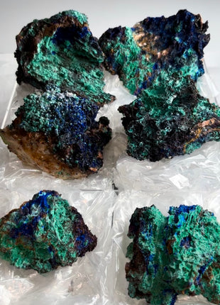 Sparkling Blue Azurite with Green Malachite - 6 Piece Lot !