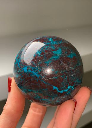 Bright Blue Chrysocolla with Red Cuprite and Green Malachite 61 mm Sphere