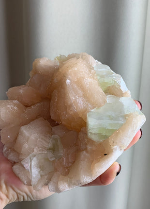 Green Apophyllite with Pink Stilbite Flower