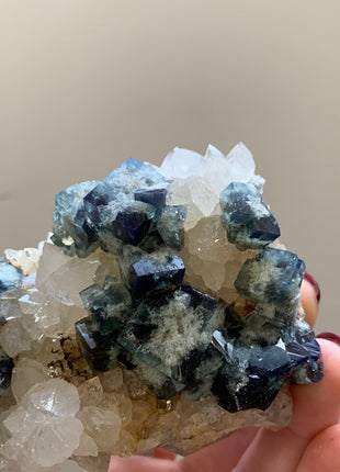 Blue Green Color Change Fluorite with Quartz - From Diana Maria mine, England