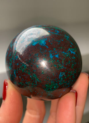 Bright Blue Chrysocolla with Red Cuprite and Green Malachite 57 mm Sphere