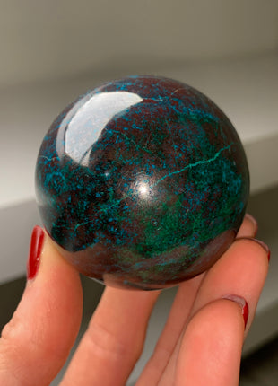 Bright Blue Chrysocolla with Red Cuprite and Green Malachite 56 mm Sphere