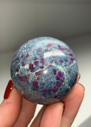 Ruby with Gorgeous Blue Kyanite, Green Fuchsite 47 mm Sphere