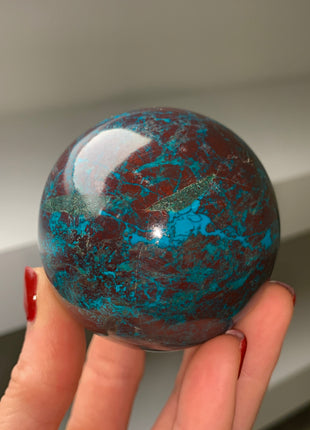 Bright Blue Chrysocolla with Red Cuprite and Green Malachite 61 mm Sphere
