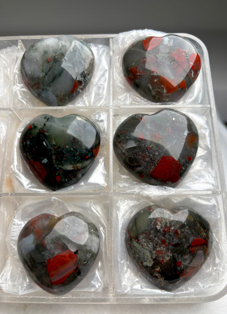 High Grade Blood Stone Hearts - 6 Piece Lot