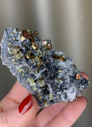 Rare Rainbow Pyrite with Sphalerite, Quartz - Borieva mine, Rhodope Mtns