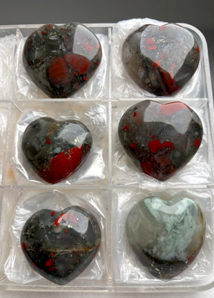 High Grade Blood Stone Hearts - 6 Piece Lot