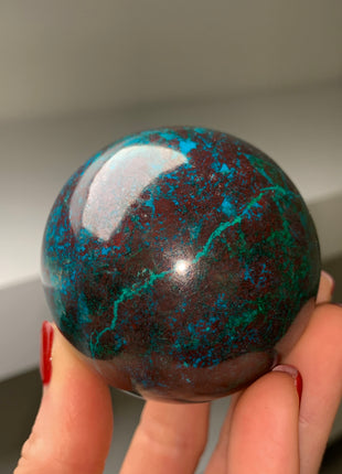 Bright Blue Chrysocolla with Red Cuprite and Green Malachite 60 mm Sphere