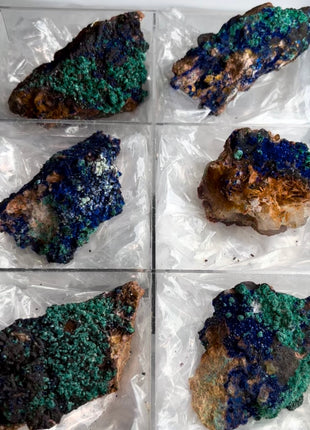 Sparkling Blue Azurite with Green Malachite - 6 Piece Lot !