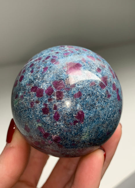 Ruby with Gorgeous Blue Kyanite, Green Fuchsite 60 mm Sphere