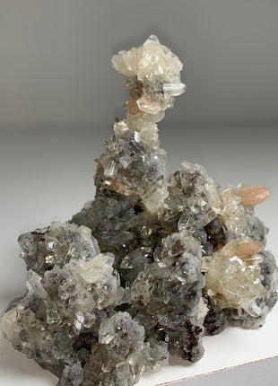 Wow ! Blue Chalcedony Stalactite with Gemmy Apophyllite and Pink Stilbite