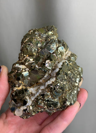 Iridescent Pyrite with Calcite- From Trepca Mine, Kosovo