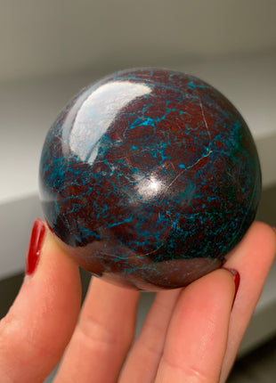 Bright Blue Chrysocolla with Red Cuprite and Green Malachite 56 mm Sphere