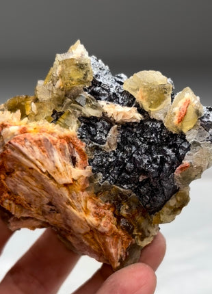 Yellow Fluorite with Barite and Metallic Galena