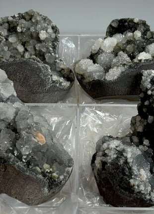 4 Piece Lot ! Druzy Black Chalcedony Geodes